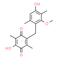 ChemSpider 2D Image | 2-Hydroxy-5-(4-hydroxy-2-methoxy-3,6-dimethylbenzyl)-3,6-dimethyl-1,4-benzoquinone | C18H20O5