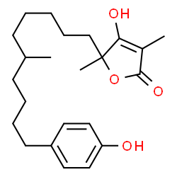 ChemSpider 2D Image | 4-Hydroxy-5-[10-(4-hydroxyphenyl)-6-methyldecyl]-3,5-dimethyl-2(5H)-furanone | C23H34O4
