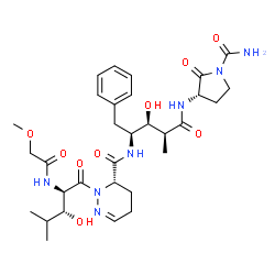 ChemSpider 2D Image | (3S)-N-[(2S,3S,4S)-5-{[(3S)-1-Carbamoyl-2-oxo-3-pyrrolidinyl]amino}-3-hydroxy-4-methyl-5-oxo-1-phenyl-2-pentanyl]-2-{(2R,3R)-3-hydroxy-2-[(methoxyacetyl)amino]-4-methylpentanoyl}-2,3,4,5-tetrahydro-3-
pyridazinecarboxamide (non-preferred name) | C31H45N7O9