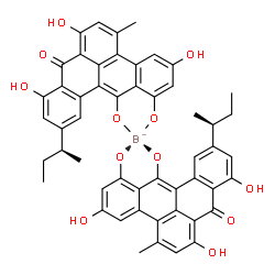 ChemSpider 2D Image | Bis{11-[(2S)-2-butanyl]-3,7,9-trihydroxy-1,13-di(hydroxy-kappaO)-5-methyl-8H-benzo[gh]tetraphen-8-onato(2-)}borate(1-) | C52H40BO12