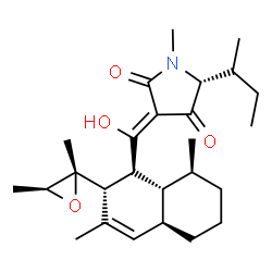 ChemSpider 2D Image | (3Z,5R)-5-[(2S)-2-Butanyl]-3-[{(1S,2R,4aR,8S,8aR)-2-[(2S,3S)-2,3-dimethyl-2-oxiranyl]-3,8-dimethyl-1,2,4a,5,6,7,8,8a-octahydro-1-naphthalenyl}(hydroxy)methylene]-1-methyl-2,4-pyrrolidinedione | C26H39NO4