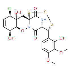 ChemSpider 2D Image | (1R,3R,4R,7R,8S,12S,13R)-4-Chloro-3,7-dihydroxy-13-(2-hydroxy-3,4-dimethoxyphenyl)-9-oxa-14,15,16-trithia-10,18-diazatetracyclo[10.4.2.0~1,10~.0~3,8~]octadec-5-ene-11,17-dione | C20H21ClN2O8S3