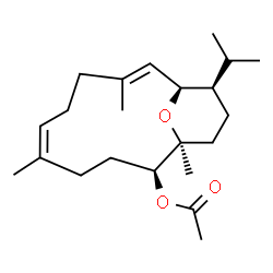 ChemSpider 2D Image | (1S,2S,5Z,9E,11R,12R)-12-Isopropyl-1,5,9-trimethyl-15-oxabicyclo[9.3.1]pentadeca-5,9-dien-2-yl acetate | C22H36O3
