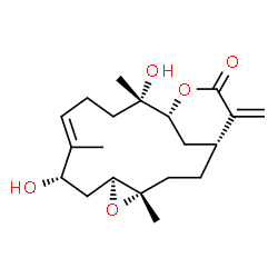 ChemSpider 2D Image | (1R,4S,6S,8S,9E,13S,14R)-8,13-Dihydroxy-4,9,13-trimethyl-17-methylene-5,15-dioxatricyclo[12.3.1.0~4,6~]octadec-9-en-16-one | C20H30O5