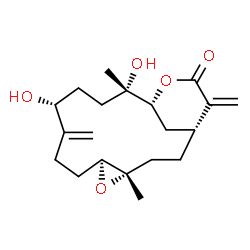 ChemSpider 2D Image | (1R,4S,6S,10R,13S,14R)-10,13-Dihydroxy-4,13-dimethyl-9,17-bis(methylene)-5,15-dioxatricyclo[12.3.1.0~4,6~]octadecan-16-one | C20H30O5