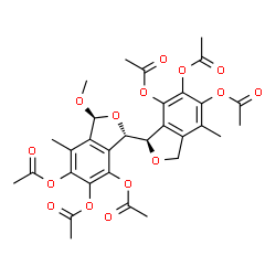 ChemSpider 2D Image | (1S,1'R,3S)-3-Methoxy-4,4'-dimethyl-1,1',3,3'-tetrahydro-1,1'-bi-2-benzofuran-5,5',6,6',7,7'-hexayl hexaacetate | C31H32O15