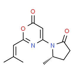 ChemSpider 2D Image | 4-[(2S)-2-Methyl-5-oxo-1-pyrrolidinyl]-2-(2-methyl-1-propen-1-yl)-6H-1,3-oxazin-6-one | C13H16N2O3