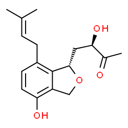 ChemSpider 2D Image | (3R)-3-Hydroxy-4-[(1S)-4-hydroxy-7-(3-methyl-2-buten-1-yl)-1,3-dihydro-2-benzofuran-1-yl]-2-butanone | C17H22O4