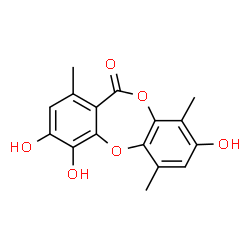 ChemSpider 2D Image | 3,4,8-Trihydroxy-1,6,9-trimethyl-11H-dibenzo[b,e][1,4]dioxepin-11-one | C16H14O6