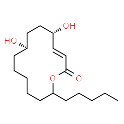 ChemSpider 2D Image | (3E,5S,8R)-5,8-Dihydroxy-14-pentyloxacyclotetradec-3-en-2-one | C18H32O4