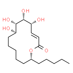 ChemSpider 2D Image | (3E,5R,6R,7S,8R,14R)-5,6,7,8-Tetrahydroxy-14-pentyloxacyclotetradec-3-en-2-one | C18H32O6