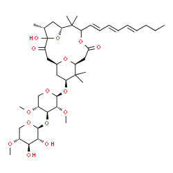 ChemSpider 2D Image | (1S,5R,7R,13S,15S)-4-Hydroxy-5,8,8,14,14-pentamethyl-9-[(1E,3E,5E)-1,3,5-nonatrien-1-yl]-3,11-dioxo-10,17,18-trioxatricyclo[11.3.1.1~4,7~]octadec-15-yl 2,4-di-O-methyl-3-O-(4-O-methyl-beta-D-xylopyran
osyl)-beta-D-xylopyranoside | C42H66O15
