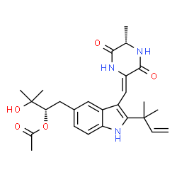 ChemSpider 2D Image | (2S)-3-Hydroxy-3-methyl-1-[2-(2-methyl-3-buten-2-yl)-3-{(Z)-[(5S)-5-methyl-3,6-dioxo-2-piperazinylidene]methyl}-1H-indol-5-yl]-2-butanyl acetate | C26H33N3O5