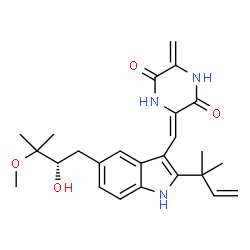 ChemSpider 2D Image | (3Z)-3-({5-[(2S)-2-Hydroxy-3-methoxy-3-methylbutyl]-2-(2-methyl-3-buten-2-yl)-1H-indol-3-yl}methylene)-6-methylene-2,5-piperazinedione | C25H31N3O4