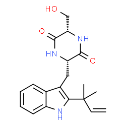 ChemSpider 2D Image | (3S,6S)-3-(Hydroxymethyl)-6-{[2-(2-methyl-3-buten-2-yl)-1H-indol-3-yl]methyl}-2,5-piperazinedione | C19H23N3O3