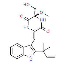 ChemSpider 2D Image | (3R,6Z)-3-(Hydroxymethyl)-3-methoxy-6-{[2-(2-methyl-3-buten-2-yl)-1H-indol-3-yl]methylene}-2,5-piperazinedione | C20H23N3O4