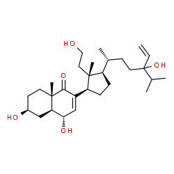 ChemSpider 2D Image | (4S,4aS,6S,8aS)-4,6-Dihydroxy-2-{(1R,2R,3R)-2-(2-hydroxyethyl)-3-[(2R)-5-hydroxy-5-isopropyl-6-hepten-2-yl]-2-methylcyclopentyl}-8a-methyl-4a,5,6,7,8,8a-hexahydro-1(4H)-naphthalenone | C29H48O5