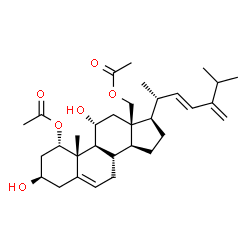 ChemSpider 2D Image | (1alpha,3beta,11alpha,22E)-3,11-Dihydroxyergosta-5,22,24(28)-triene-1,18-diyl diacetate | C32H48O6