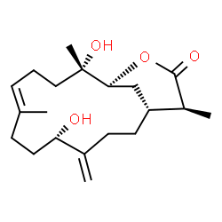 ChemSpider 2D Image | (1R,5S,8E,12S,13S,16S)-5,12-Dihydroxy-8,12,16-trimethyl-4-methylene-14-oxabicyclo[11.3.1]heptadec-8-en-15-one | C20H32O4
