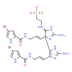 ChemSpider 2D Image | 2-[(Z)-{2,2'-Diamino-4',5-bis[(1E)-3-{[(4-bromo-1H-pyrrol-2-yl)carbonyl]amino}-1-propen-1-yl]-1',4'-dihydro-3H,5'H-4,4'-biimidazol-5'-ylidene}ammonio]ethanesulfonate | C24H27Br2N11O5S