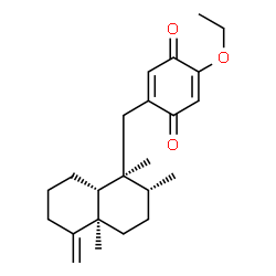 ChemSpider 2D Image | 2-Ethoxy-5-{[(1S,2R,4aR,8aR)-1,2,4a-trimethyl-5-methylenedecahydro-1-naphthalenyl]methyl}-1,4-benzoquinone | C23H32O3