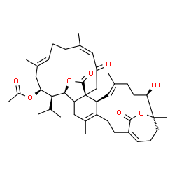 ChemSpider 2D Image | (1S,2S,3E,7R,8S,19S,20S,21S,23E,27Z)-7-Hydroxy-20-isopropyl-4,8,16,23,27-pentamethyl-29,31,33-trioxo-32,34-dioxapentacyclo[17.11.2.2~8,12~.0~1,18~.0~2,15~]tetratriaconta-3,11,15,23,27-pentaen-21-yl ac
etate | C42H58O8