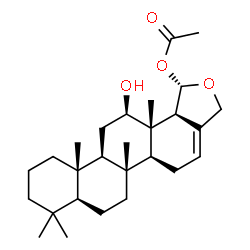 ChemSpider 2D Image | (1S,5aS,5bR,7aS,11aS,11bR,13R,13aS,13bS)-13-Hydroxy-5b,8,8,11a,13a-pentamethyl-1,3,5,5a,5b,6,7,7a,8,9,10,11,11a,11b,12,13,13a,13b-octadecahydrochryseno[1,2-c]furan-1-yl acetate | C27H42O4