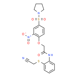 ChemSpider 2D Image | N-{2-[(Cyanomethyl)sulfanyl]phenyl}-2-[2-nitro-4-(1-pyrrolidinylsulfonyl)phenoxy]acetamide | C20H20N4O6S2