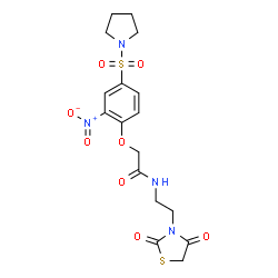 ChemSpider 2D Image | N-[2-(2,4-Dioxo-1,3-thiazolidin-3-yl)ethyl]-2-[2-nitro-4-(1-pyrrolidinylsulfonyl)phenoxy]acetamide | C17H20N4O8S2