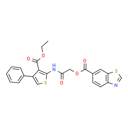 ChemSpider 2D Image | 2-{[3-(Ethoxycarbonyl)-4-phenyl-2-thienyl]amino}-2-oxoethyl 1,3-benzothiazole-6-carboxylate | C23H18N2O5S2