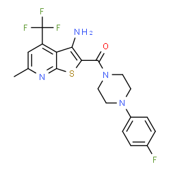 ChemSpider 2D Image | [3-Amino-6-methyl-4-(trifluoromethyl)thieno[2,3-b]pyridin-2-yl][4-(4-fluorophenyl)-1-piperazinyl]methanone | C20H18F4N4OS