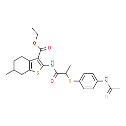 ChemSpider 2D Image | Ethyl 2-({2-[(4-acetamidophenyl)sulfanyl]propanoyl}amino)-6-methyl-4,5,6,7-tetrahydro-1-benzothiophene-3-carboxylate | C23H28N2O4S2
