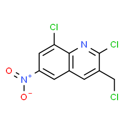 ChemSpider 2D Image | 2,8-Dichloro-3-(chloromethyl)-6-nitroquinoline | C10H5Cl3N2O2
