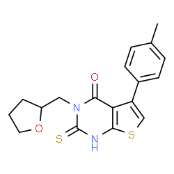 ChemSpider 2D Image | 5-(4-methylphenyl)-3-[(oxolan-2-yl)methyl]-2-sulfanyl-3H,4H-thieno[2,3-d]pyrimidin-4-one | C18H18N2O2S2