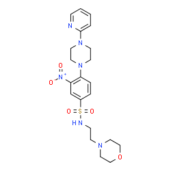 ChemSpider 2D Image | N-[2-(4-Morpholinyl)ethyl]-3-nitro-4-[4-(2-pyridinyl)-1-piperazinyl]benzenesulfonamide | C21H28N6O5S