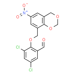 ChemSpider 2D Image | 3,5-Dichloro-2-[(6-nitro-4H-1,3-benzodioxin-8-yl)methoxy]benzaldehyde | C16H11Cl2NO6