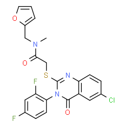 ChemSpider 2D Image | 2-{[6-Chloro-3-(2,4-difluorophenyl)-4-oxo-3,4-dihydro-2-quinazolinyl]sulfanyl}-N-(2-furylmethyl)-N-methylacetamide | C22H16ClF2N3O3S