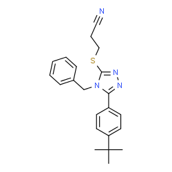 ChemSpider 2D Image | 3-({4-Benzyl-5-[4-(2-methyl-2-propanyl)phenyl]-4H-1,2,4-triazol-3-yl}sulfanyl)propanenitrile | C22H24N4S