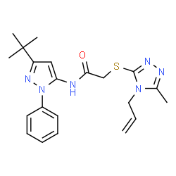 ChemSpider 2D Image | 2-[(4-Allyl-5-methyl-4H-1,2,4-triazol-3-yl)sulfanyl]-N-[3-(2-methyl-2-propanyl)-1-phenyl-1H-pyrazol-5-yl]acetamide | C21H26N6OS