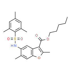 ChemSpider 2D Image | Pentyl 5-[(mesitylsulfonyl)amino]-2,6-dimethyl-1-benzofuran-3-carboxylate | C25H31NO5S