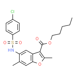 ChemSpider 2D Image | Pentyl 5-{[(4-chlorophenyl)sulfonyl]amino}-2,6-dimethyl-1-benzofuran-3-carboxylate | C22H24ClNO5S
