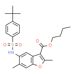 ChemSpider 2D Image | Butyl 2,6-dimethyl-5-({[4-(2-methyl-2-propanyl)phenyl]sulfonyl}amino)-1-benzofuran-3-carboxylate | C25H31NO5S
