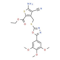 ChemSpider 2D Image | Ethyl 5-amino-4-cyano-3-({[5-(3,4,5-trimethoxyphenyl)-1,3,4-oxadiazol-2-yl]sulfanyl}methyl)-2-thiophenecarboxylate | C20H20N4O6S2