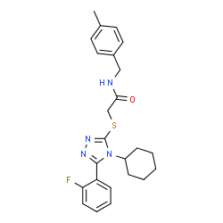 ChemSpider 2D Image | 2-{[4-Cyclohexyl-5-(2-fluorophenyl)-4H-1,2,4-triazol-3-yl]sulfanyl}-N-(4-methylbenzyl)acetamide | C24H27FN4OS
