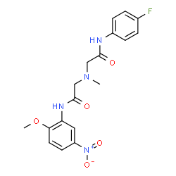 ChemSpider 2D Image | 2-[{2-[(4-Fluorophenyl)amino]-2-oxoethyl}(methyl)amino]-N-(2-methoxy-5-nitrophenyl)acetamide | C18H19FN4O5