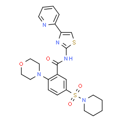 ChemSpider 2D Image | 2-(4-Morpholinyl)-5-(1-piperidinylsulfonyl)-N-[4-(2-pyridinyl)-1,3-thiazol-2-yl]benzamide | C24H27N5O4S2