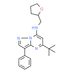 ChemSpider 2D Image | 5-(2-Methyl-2-propanyl)-3-phenyl-N-(tetrahydro-2-furanylmethyl)pyrazolo[1,5-a]pyrimidin-7-amine | C21H26N4O