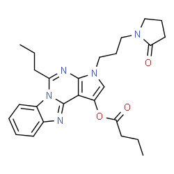 ChemSpider 2D Image | 3-[3-(2-Oxo-1-pyrrolidinyl)propyl]-5-propyl-3H-pyrrolo[2',3':4,5]pyrimido[1,6-a]benzimidazol-1-yl butyrate | C26H31N5O3