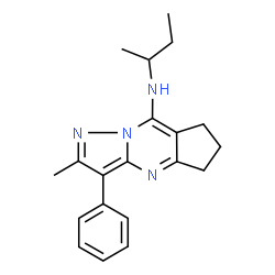 ChemSpider 2D Image | N-sec-Butyl-2-methyl-3-phenyl-6,7-dihydro-5H-cyclopenta[d]pyrazolo[1,5-a]pyrimidin-8-amine | C20H24N4