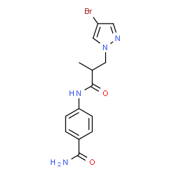 ChemSpider 2D Image | 4-{[3-(4-Bromo-1H-pyrazol-1-yl)-2-methylpropanoyl]amino}benzamide | C14H15BrN4O2